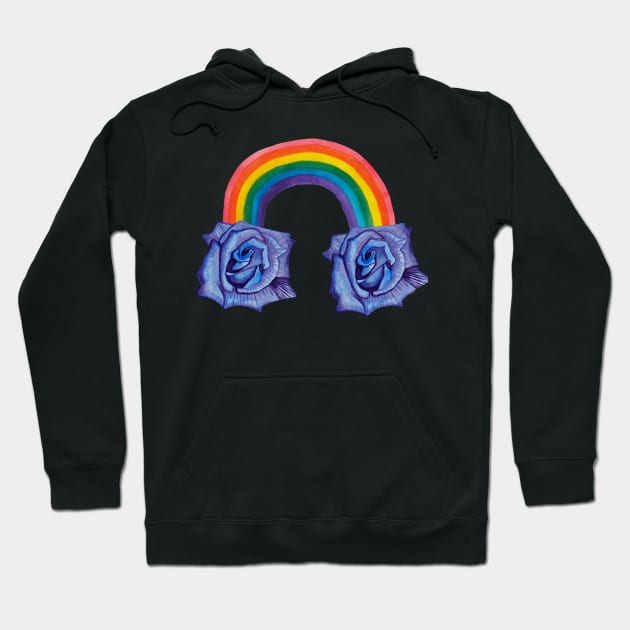 Violet rose with rainbow and clouds Hoodie by deadblackpony